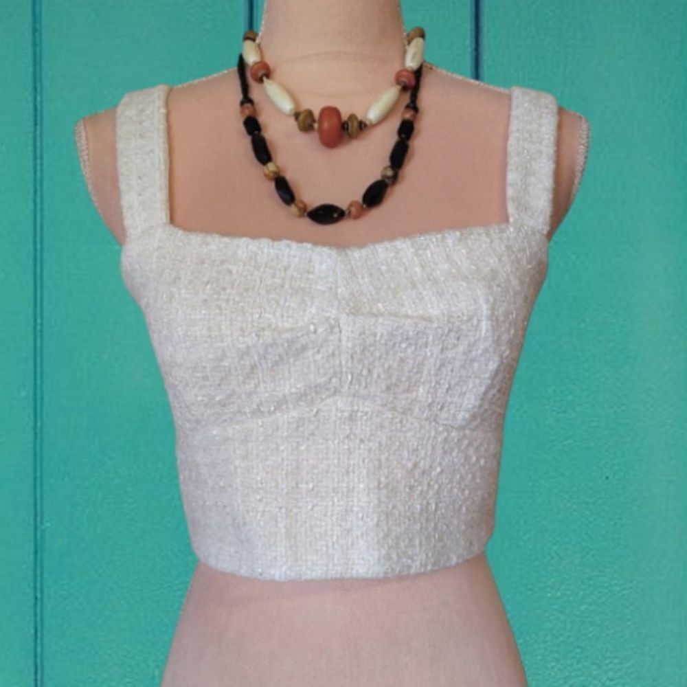 A Loves A White Woven Tweed Sleeveless Cami Crop Top Size Medium